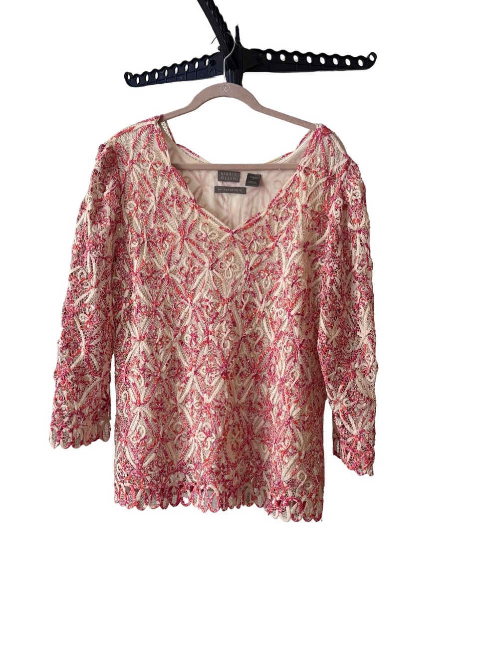 Sigrid Olsen Pink & Cream Embroidered V-Neck Tunic